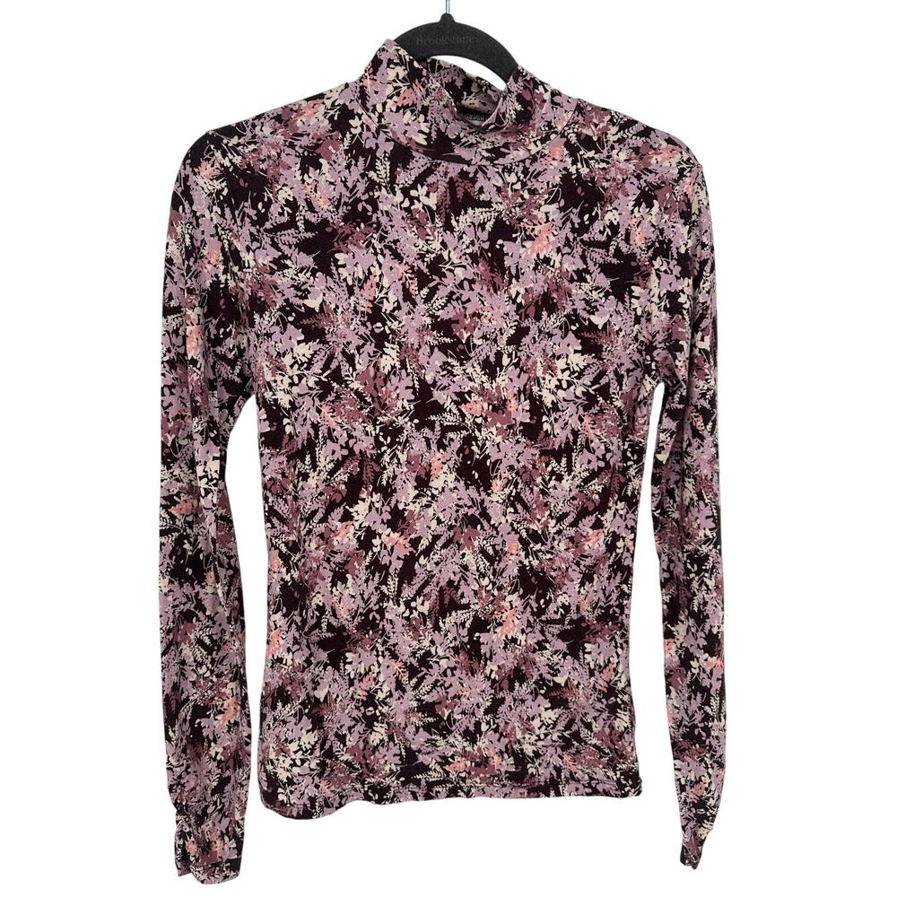 Sundance Black and Pink Floral Turtleneck Long Sleeve Stretch Casual Workwear XS